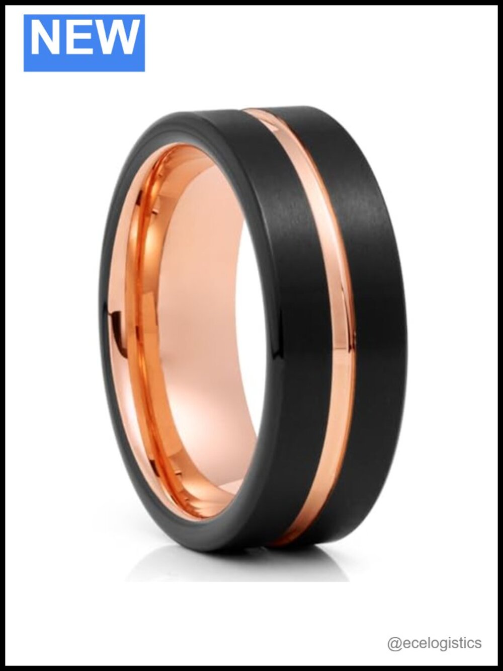 6mm Black Tungsten Wedding Ring Rose Gold Center Groove Unisex